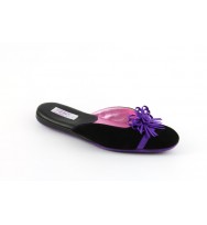 women's slippers SPIGA black suede (purple flower & ribbon)